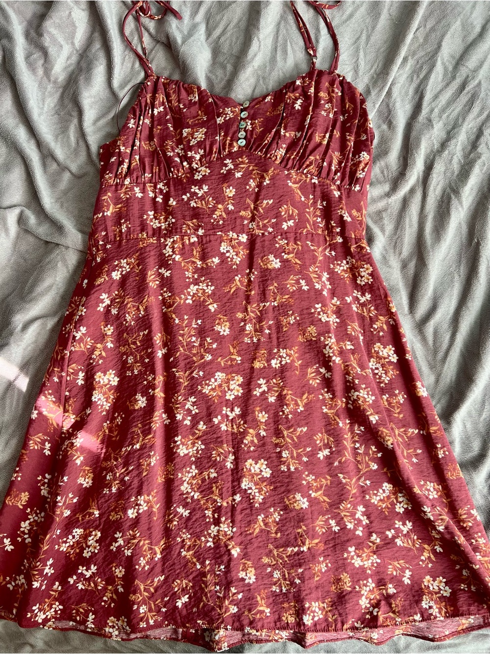 Burgundy Floral Spaghetti Strap Mini Dress